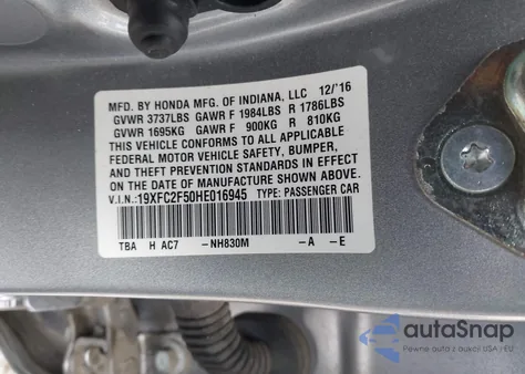 2017 Honda Civic Lx from USA, damaged, VIN 19XFC2F50HE016945